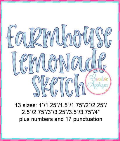 Farmhouse Lemonade Sketch Stitch Embroidery Font Font Creative Appliques 