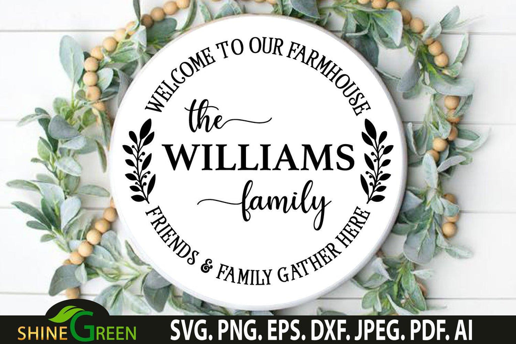 Farmhouse Monogram SVG Welcome Round Sign SVG Wreath - So Fontsy