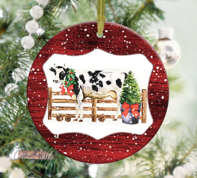 Farmhouse Santa Cow Ornament Sublimation Designs Template- Christmas Png Round Wall Hanger Template -Xmas Sublimation Download Sublimation CaldwellArt 