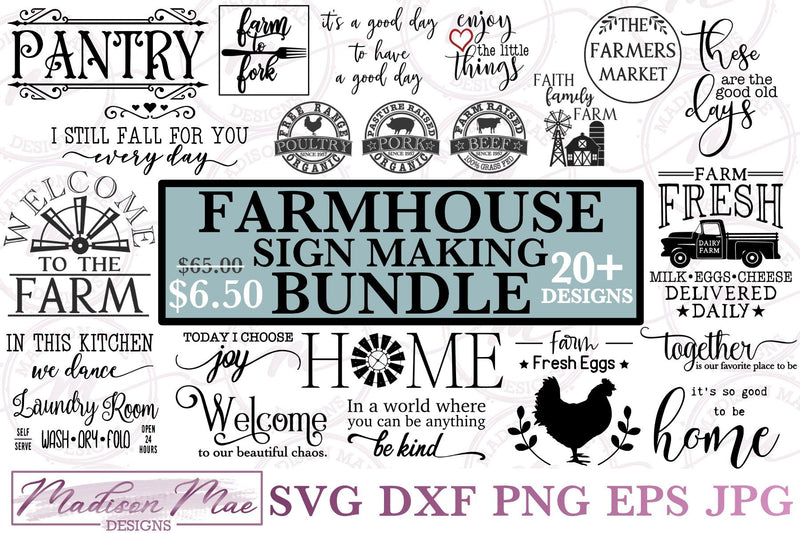 Farmhouse Sign Making Bundle - 20 Designs, Home Decor SVG - So Fontsy