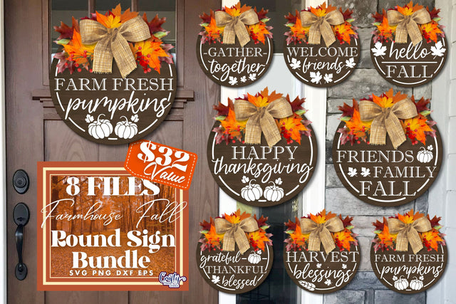 Farmhouse Svg, Fall Farmhouse Round Sign Bundle, Fall Svg SVG Crafty Mama Studios 