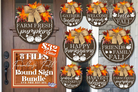Farmhouse Svg, Fall Farmhouse Round Sign Bundle, Fall Svg SVG Crafty Mama Studios 