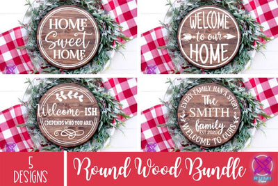 Farmhouse Welcome Round Wood Sign SVG, Cut Files SVG Rumi Designed 