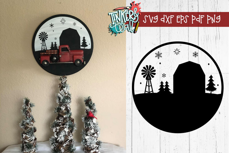 Farmhouse Winter Barn Scene SVG SVG Tinker & Teal 