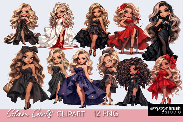 Fashion Girl Clipart Bundle - Chibi Glam Girl Clipart Sublimation OrangeBrushStudio 