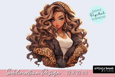 Fashion Girl Clipart, Cheetah Print Sublimation Design Sublimation OrangeBrushStudio 