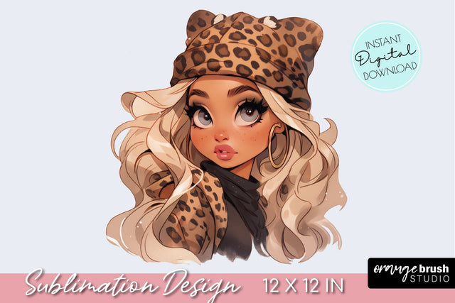 Fashion Girl Clipart, Leopard Print Girl, Cute Girl Clipart Sublimation OrangeBrushStudio 
