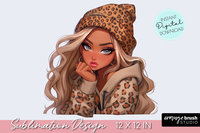 Fashion Girl Clipart, Leopard Print Girl, Glam Clipart Sublimation OrangeBrushStudio 