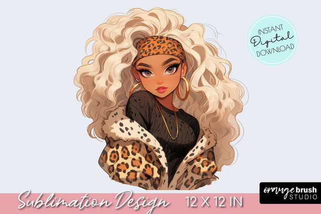 Fashion Girl Clipart, Leopard Print Girl Sublimation Sublimation OrangeBrushStudio 