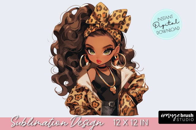 Fashion Girl Clipart, Leopard Print Sublimation, Chibi Girl Sublimation OrangeBrushStudio 