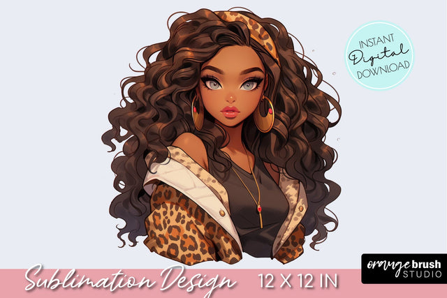 Fashion Girl Clipart Leopard Print Sublimation Design Sublimation OrangeBrushStudio 