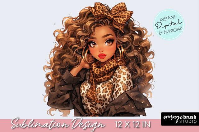 Fashion Girl Clipart, Leopard Print Sublimation Design Sublimation OrangeBrushStudio 
