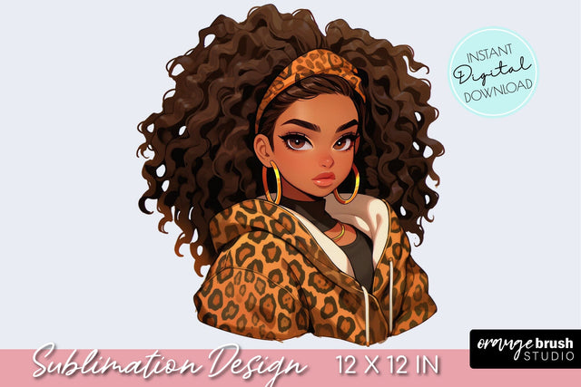 Fashion Girl Clipart Leopard Print Sublimation PNG Sublimation OrangeBrushStudio 