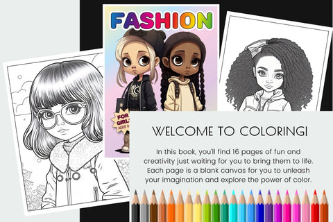 Fashion Girls Coloring Book, Printable Coloring Page Bundle Sublimation OrangeBrushStudio 