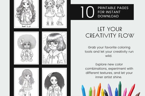 Fashion Girls Coloring Book, Printable Coloring Page Bundle Sublimation OrangeBrushStudio 