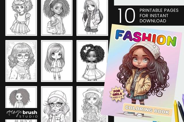 Fashion Girls Coloring Book | Printable Kids Coloring Pages Sublimation OrangeBrushStudio 