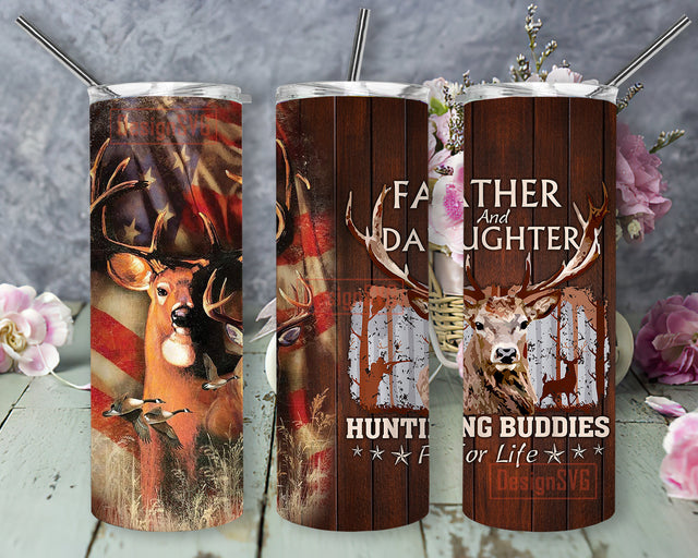 Father And Daughter Hunting Partners For Life Tumbler Png, Hunting Deer 20oz Skinny Tumbler, Father's Day Tumbler Design Png, American Flag Deer Tumbler Wrap, Deer Sublimation Design, Instant Download Sublimation DesignSVG 