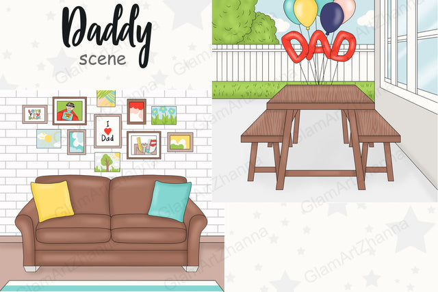 Fathers Day Clipart | Home Scene Creator SVG GlamArtZhanna 