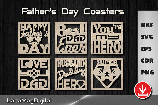 Father's day coasters svg Laser cut grill trivets Dads day SVG LanaMagDigital 