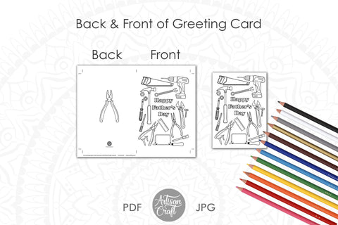 Fathers day coloring card, necktie, tools, printable coloring card SVG Artisan Craft SVG 
