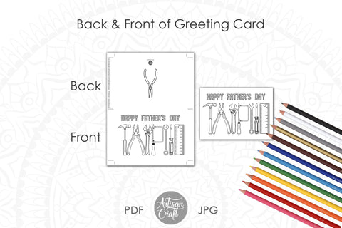 Fathers day coloring card, necktie, tools, printable coloring card SVG Artisan Craft SVG 