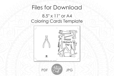 Fathers day coloring card, necktie, tools, printable coloring card SVG Artisan Craft SVG 