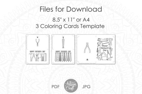 Fathers day coloring card, necktie, tools, printable coloring card SVG Artisan Craft SVG 