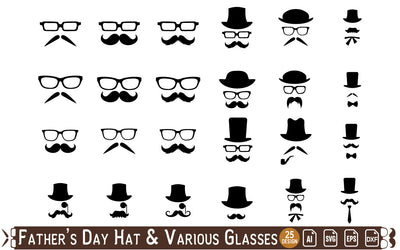 Fathers Day Hat and various glasses collection SVG naemmiah021 