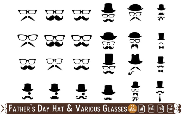 Fathers Day Hat and various glasses collection SVG naemmiah021 
