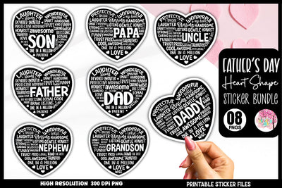 Father's day heart Sticker Bundle Sublimation DESIGNS DARK 