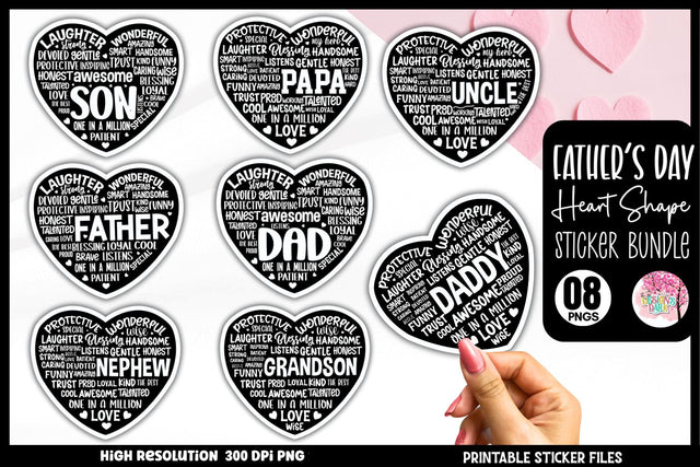 Father's day heart Sticker Bundle Sublimation DESIGNS DARK 