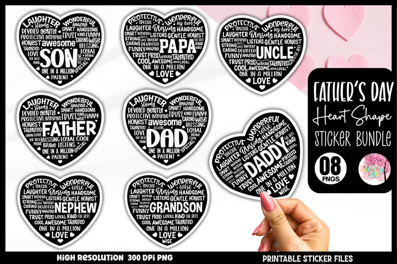 Father's day heart Sticker Bundle Sublimation DESIGNS DARK 
