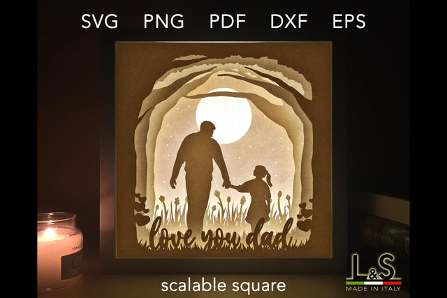 Father's Day Lightbox | 3D Dad Shadow Box Svg 3D Paper Lights & Silhouettes 