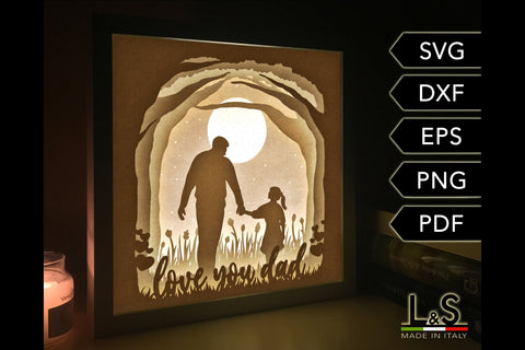 Father's Day Lightbox | 3D Dad Shadow Box Svg 3D Paper Lights & Silhouettes 