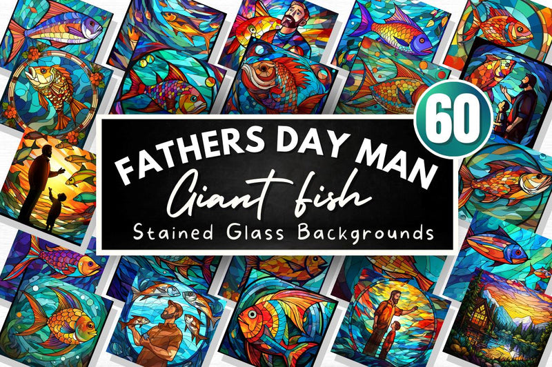 Fathers Day Man Giant Fish Stained Glass Bundle Sublimation Regulrcrative 