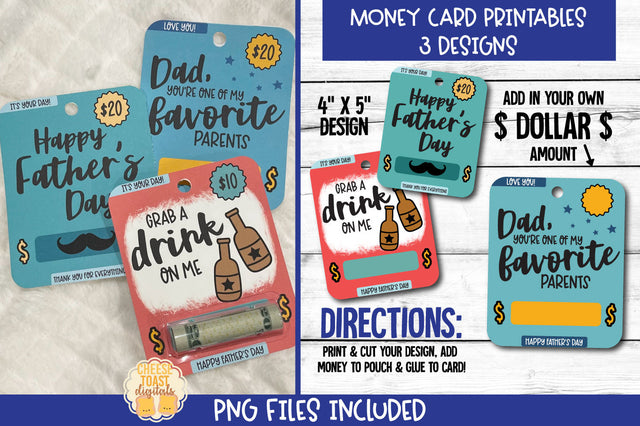 Father's Day Money Card PNG Designs | Printable Gift for Dad Sublimation Cheese Toast Digitals 