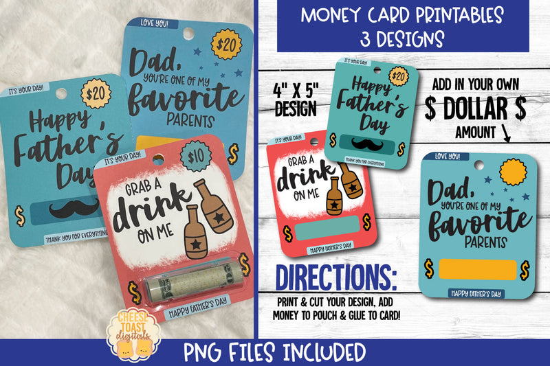 Father's Day Money Card PNG Designs | Printable Gift for Dad Sublimation Cheese Toast Digitals 