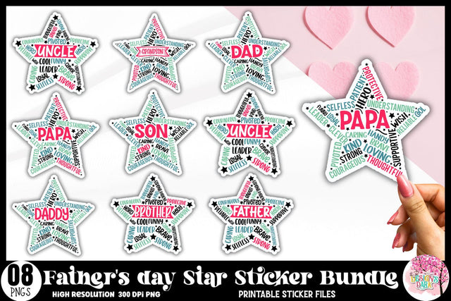 Father's day Star Sticker Bundle Sublimation DESIGNS DARK 