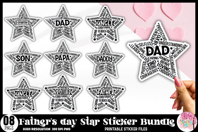 Father's day Star Sticker Bundle Sublimation DESIGNS DARK 
