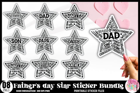 Father's day Star Sticker Bundle Sublimation DESIGNS DARK 