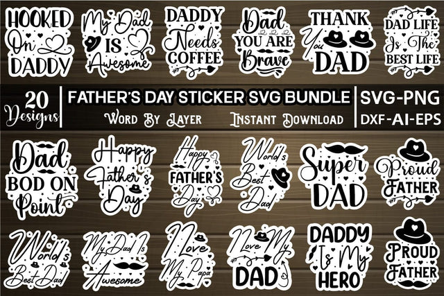Fathers Day Sticker SVG Bundle SVGs,Quotes and Sayings,Food & Drink,On Sale, Print & Cut SVG DesignPlante 503 