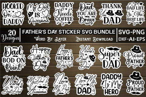 Fathers Day Sticker SVG Bundle SVGs,Quotes and Sayings,Food & Drink,On Sale, Print & Cut SVG DesignPlante 503 