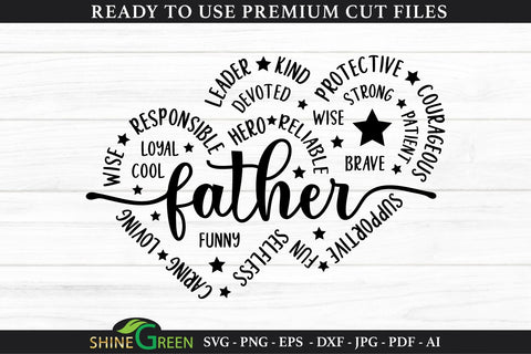 Fathers Day SVG | Strong Hero Father Heart T-Shirt Design SVG Shine Green Art 