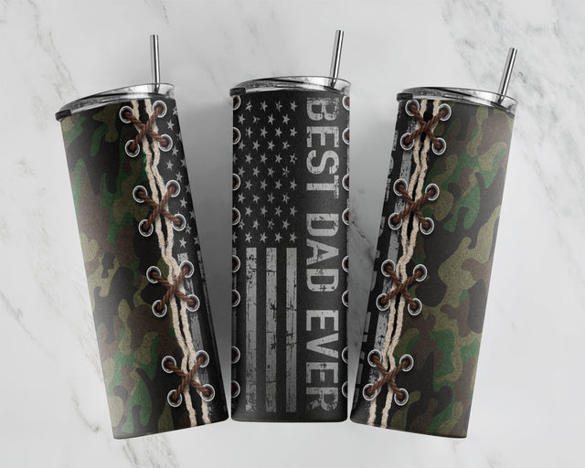 Father's Day Tumbler PNG,Camouflage Best Dad Ever Seamless Sublimation Designs,Skinny Tumbler 20oz, Dad American Flag PNG Sublimation CaldwellArt 