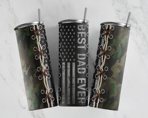 Father's Day Tumbler PNG,Camouflage Best Dad Ever Seamless Sublimation Designs,Skinny Tumbler 20oz, Dad American Flag PNG Sublimation CaldwellArt 