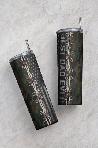 Father's Day Tumbler PNG,Camouflage Best Dad Ever Seamless Sublimation Designs,Skinny Tumbler 20oz, Dad American Flag PNG Sublimation CaldwellArt 