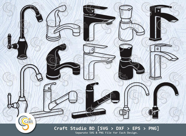 Faucet Silhouette, Faucet SVG, Leaky Tap Svg, Kitchen Fauce Svg, Water Tap Svg, Bathroom Faucet Svg, Faucet Bundle SVG ETC Craft 