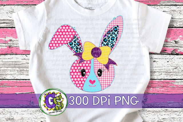Faux Applique Easter Bunny Rabbit PNG for Sublimation Sublimation Greedy Stitches 