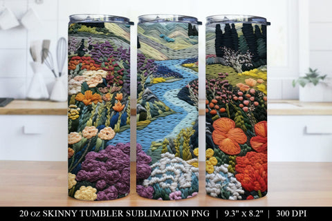 Faux Embroidery Floral Skinny Tumbler Sublimation Designs SVG BijouBay 