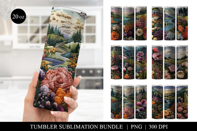 Faux Embroidery Floral Skinny Tumbler Sublimation Designs SVG BijouBay 